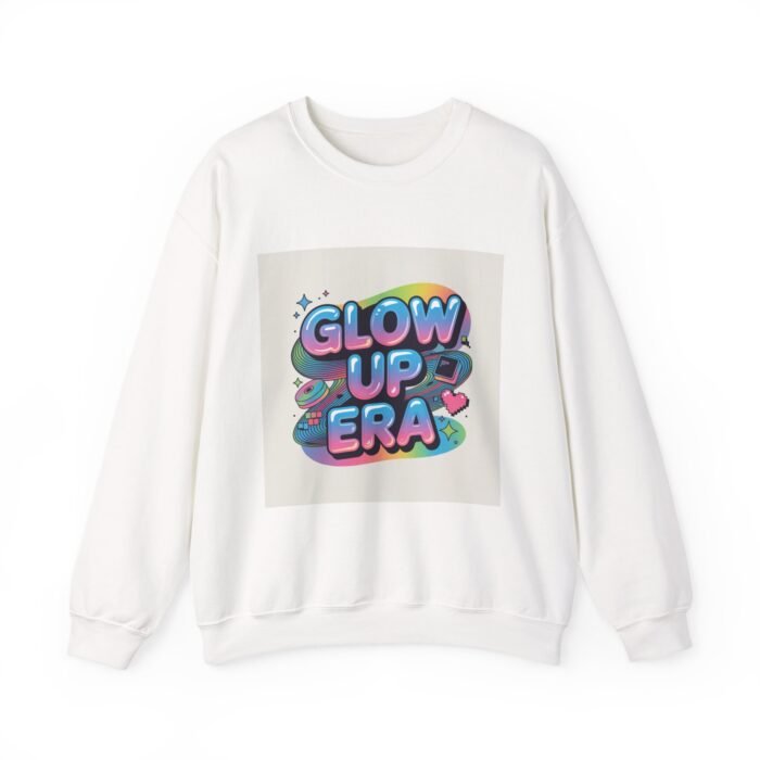 Glow Up Era Sweatshirt | Y2K Cyber Holo Aesthetic, Retro Tech Chrome Text